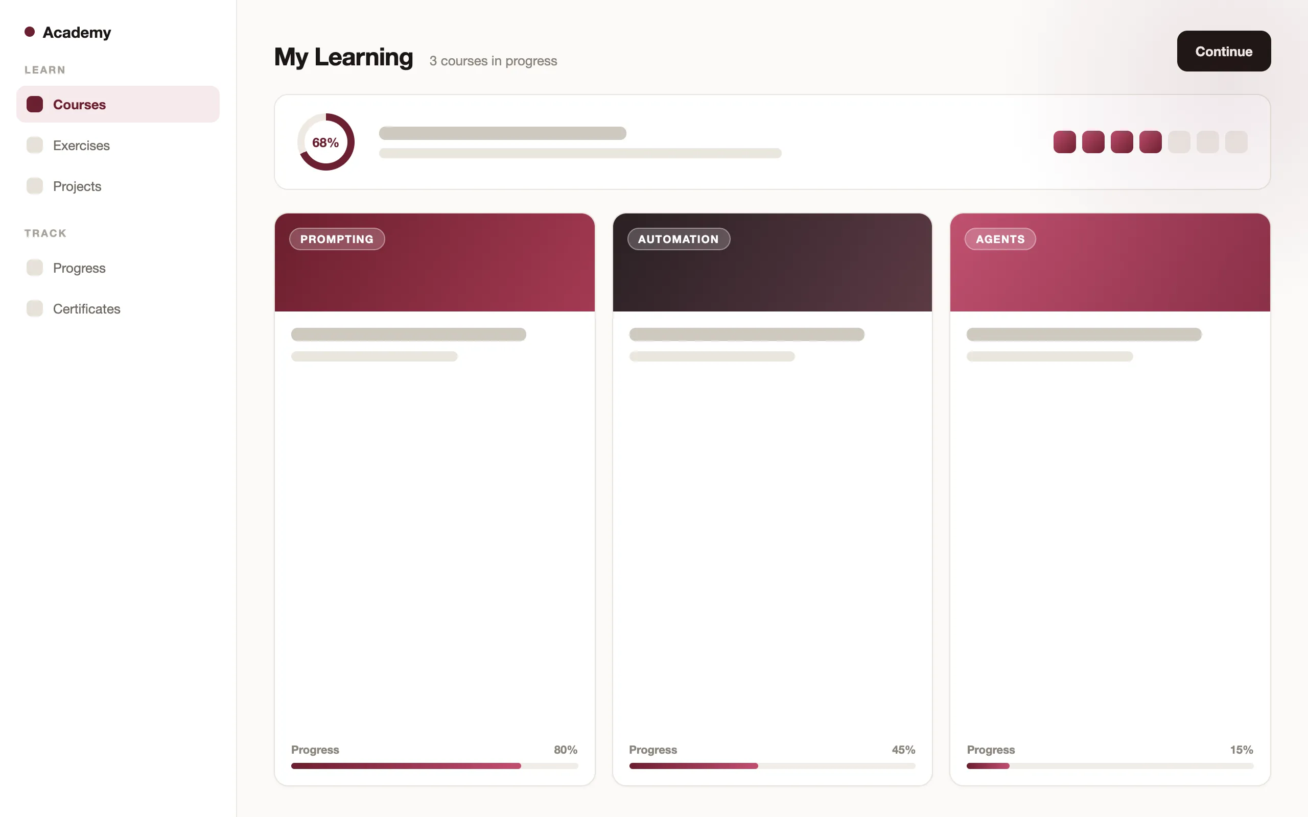 Academy interface